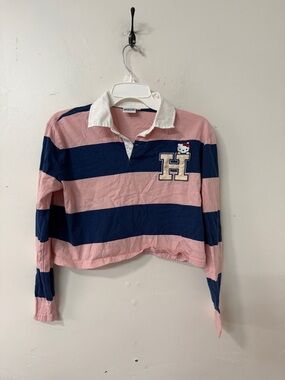 Hello Kitty Striped Rugby Crop Top - Pink & Navy